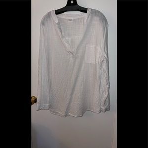 White 3/4th Sleeve Linen V Neck Top
